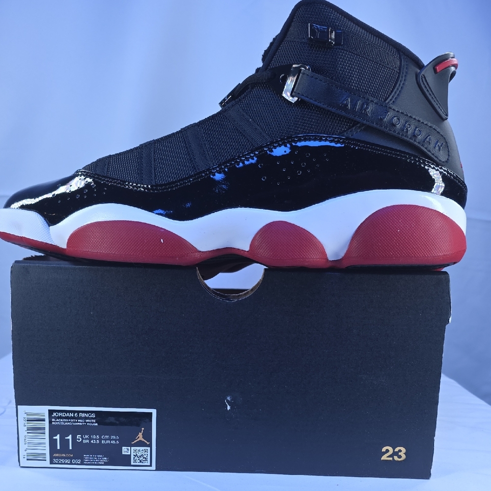 Nike Jordan RARE 6 RINGS in Shiny Black,- Black and Red